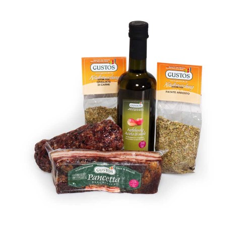 Speckwürfeln, Bauchspeck, Essig und Gewürze