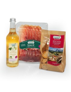 Holunderblüten-Sirup, Speckscheiben und Mini Schüttelbrot