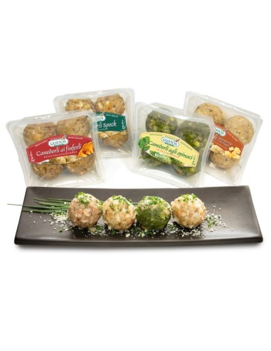 Knödelverkostung: Pfifferlings-, Speck-, Spinat- und Käseknödel